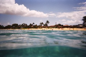 View of beach from out on my board!